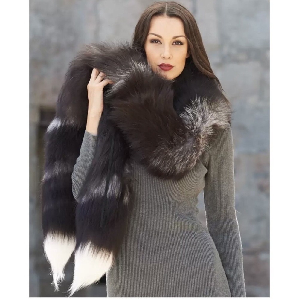 Fur Hat World Genuine 80" Silver Fox Fur BOA Scarf Made in Canada NWT - Picture 16 of 16